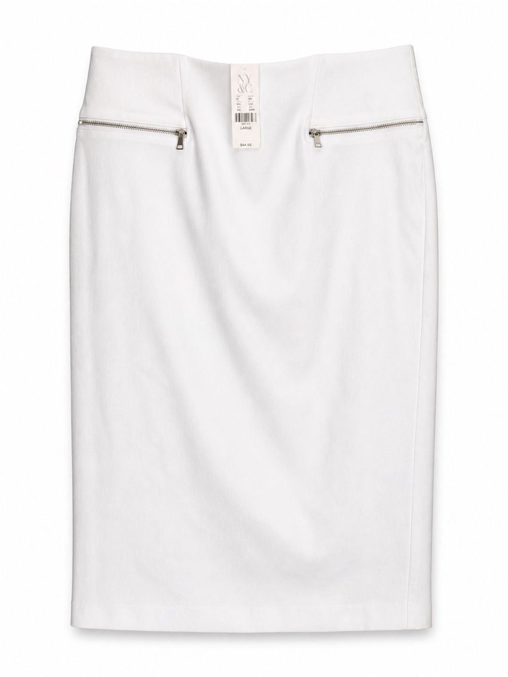 NY & Co. White Pencil Skirt NWT Zip Detail Career Midi Skirt Size Large